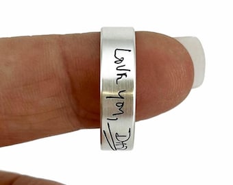 Custom Engraved Sarah Ring | Silver Brass or Bronze Band | Personalized Handwriting Keepsake Jewelry
