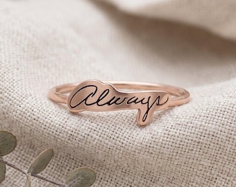 Clara Custom Cutout Handwriting Ring | Silver Brass or Bronze | Signature Keepsake Jewelry | Personalized Handwritten Gift