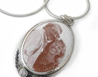 Colgante con retrato de Aspen: collar con foto de plata de ley esmaltada / Recuerdo moderno de Memento Mori