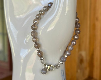 Gray Agate Silk Knotted Sundance Style Stacking Bracelet Boho Style Handmade Bracelet Gray Gemstone