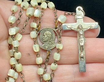 Vintage Green Rosary with Crucifix made in France