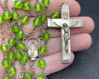Vintage Green Rosary with Crucifix made in France