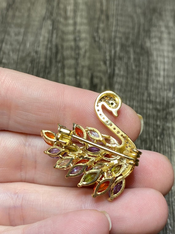 Vintage Swan Pin with Rhinestones - image 2