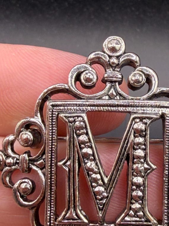 Vintage Silver Tone Scrollwork Monogram Initial M… - image 6
