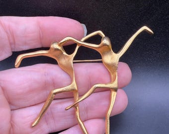 Vintage Gold Tone Abstract Modernist Dancers Pin by AJC