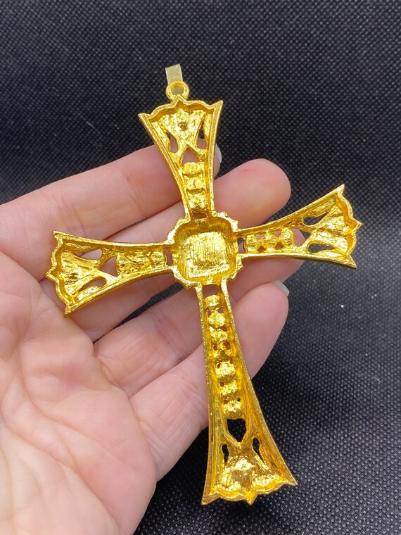 Vintage Rhinestone Cross Large Statement Piece - image 3