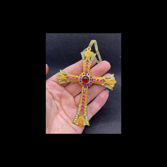 Vintage Rhinestone Cross Large Statement Piece - image 1
