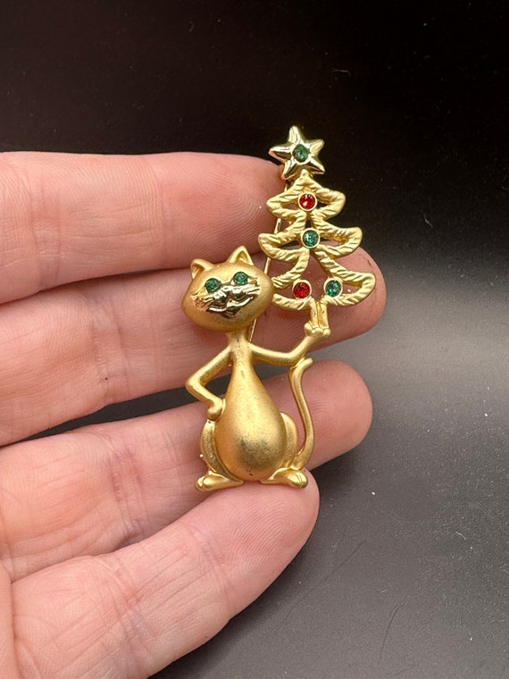 Vintage Christmas Tree Cat Pin