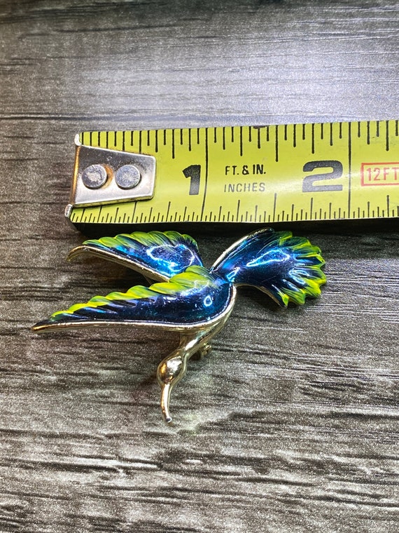 Vintage Enamel Crane Pin - image 5