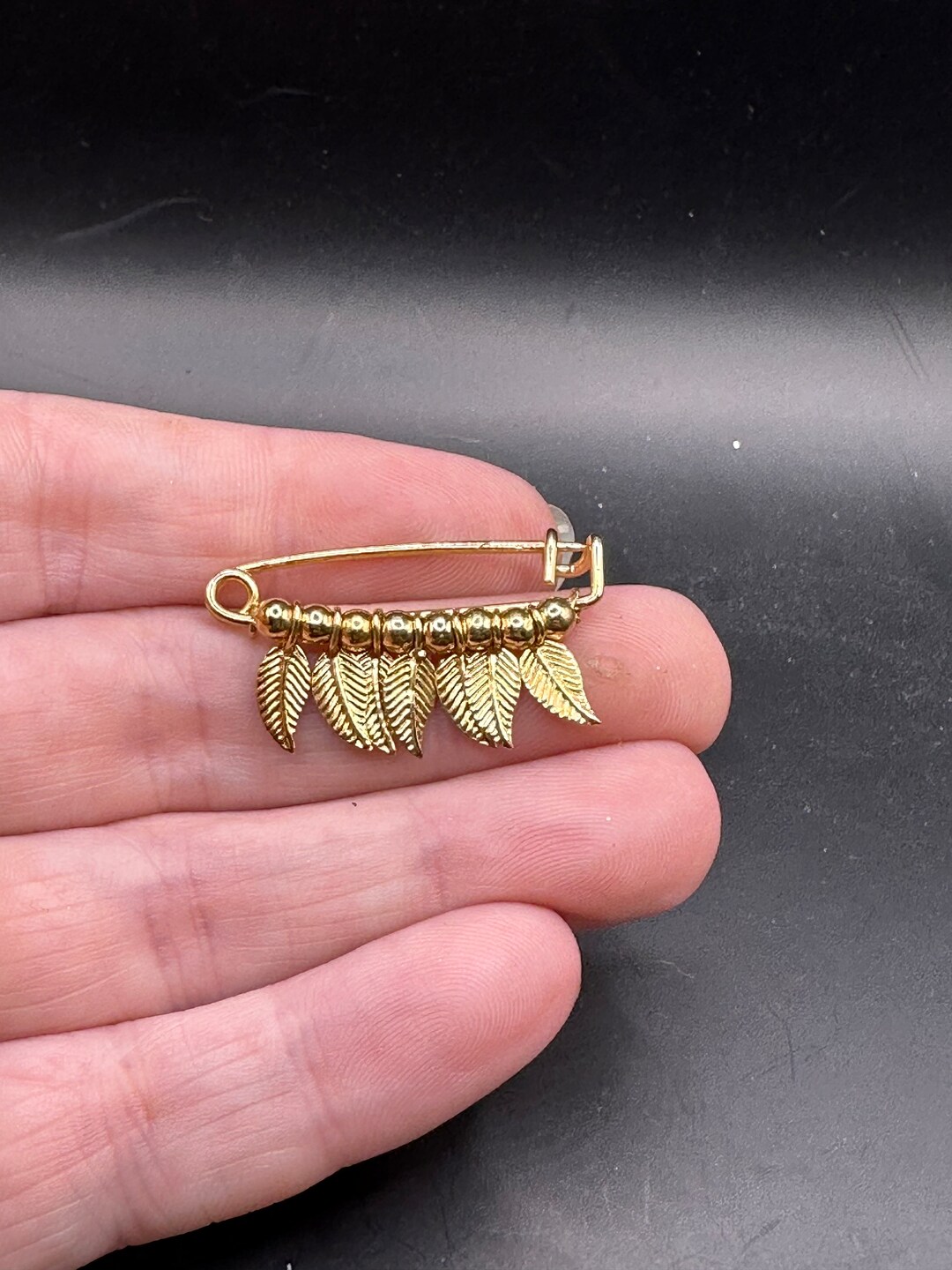 Vintage Safety Pin Pin With Beads and Leaves Etsy