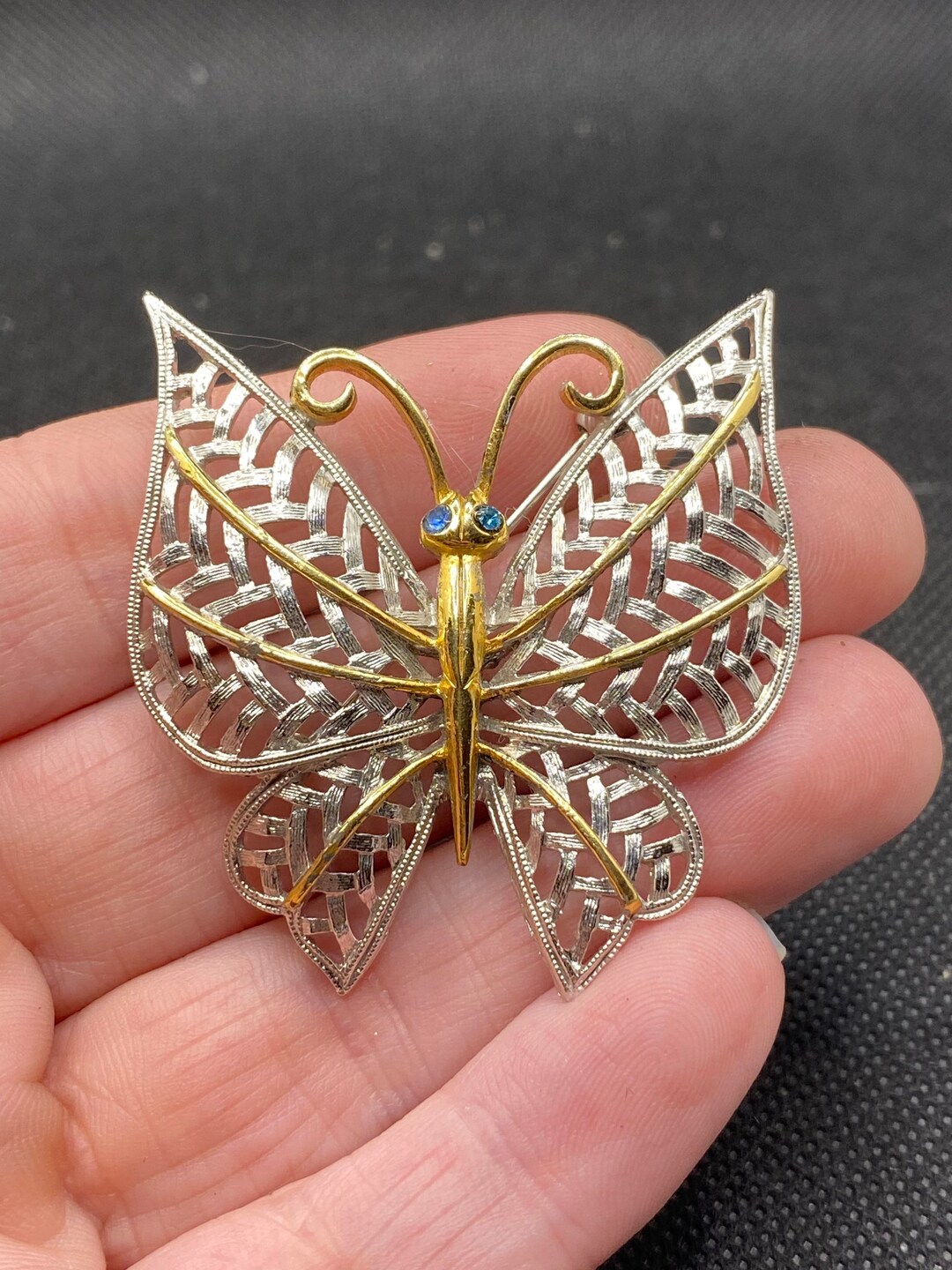 Vintage Butterfly Pin With Rhinestones Etsy