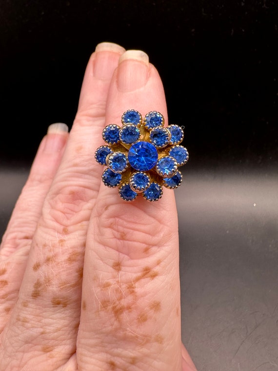 Vintage Royal Blue  Rhinestone Adjustable Ring