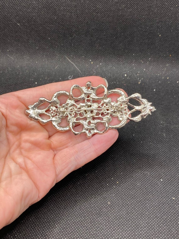 Vintage Scrollwork Rhinestone Pin Large Statement… - image 3