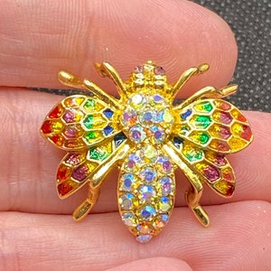 Vintage Enamel and Rhinestone Bug Bee or Moth Pin