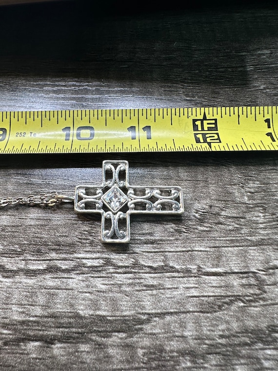 Vintage Rhinestone Cross Necklace - image 2