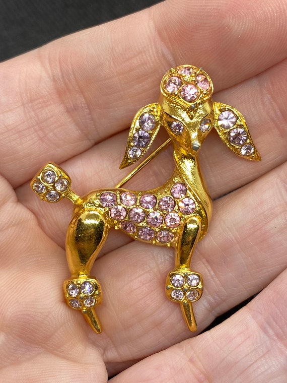 Vintage Rhinestone Poodle Pin - image 1