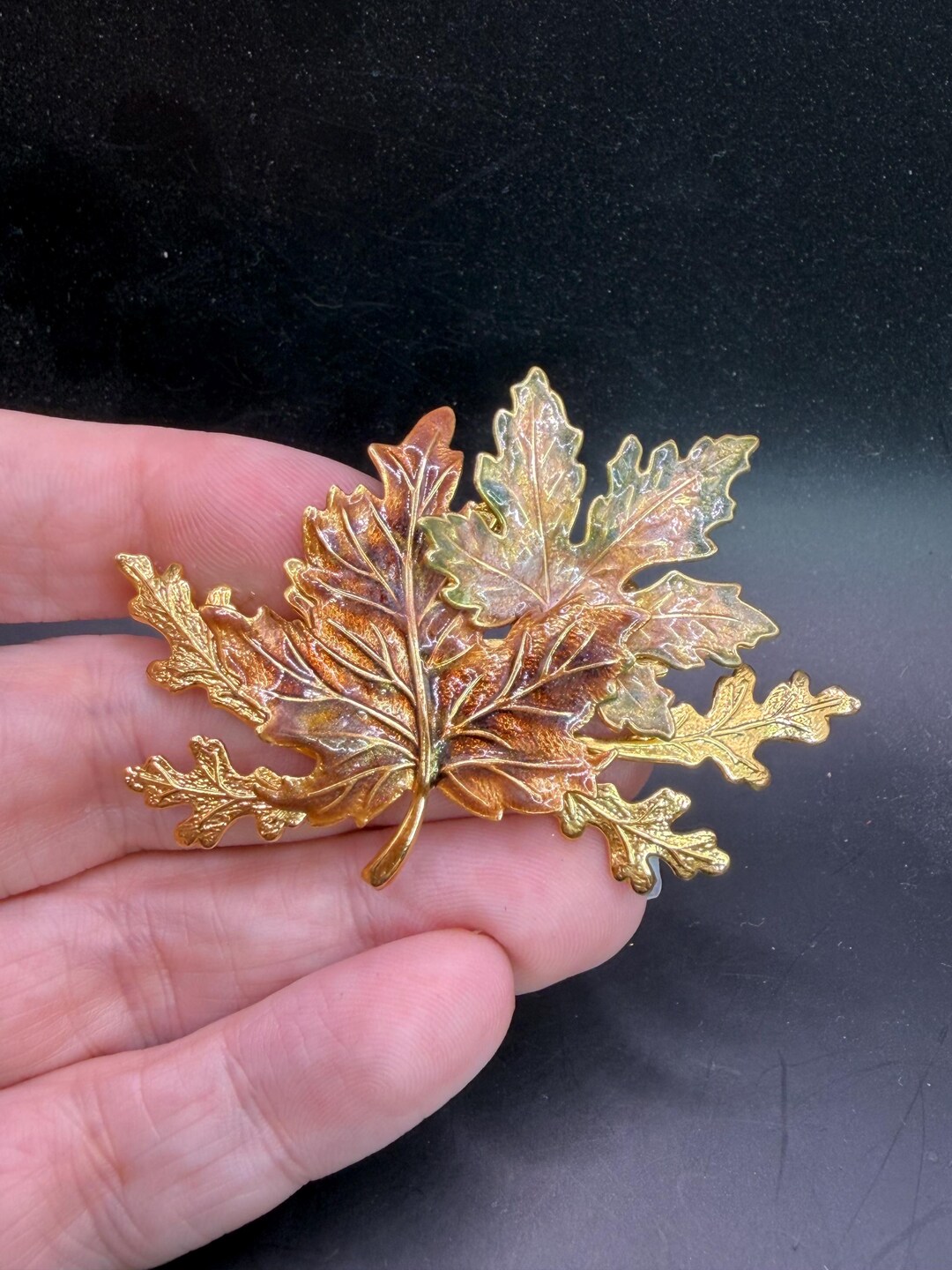 Vintage Enamel Fall Autumn Leaves Pin - Etsy