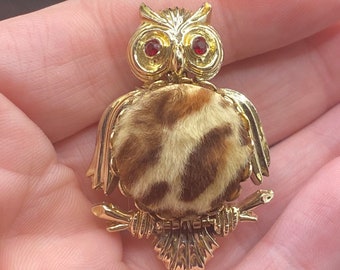 Vintage Owl Picture locket pin with vintage picture