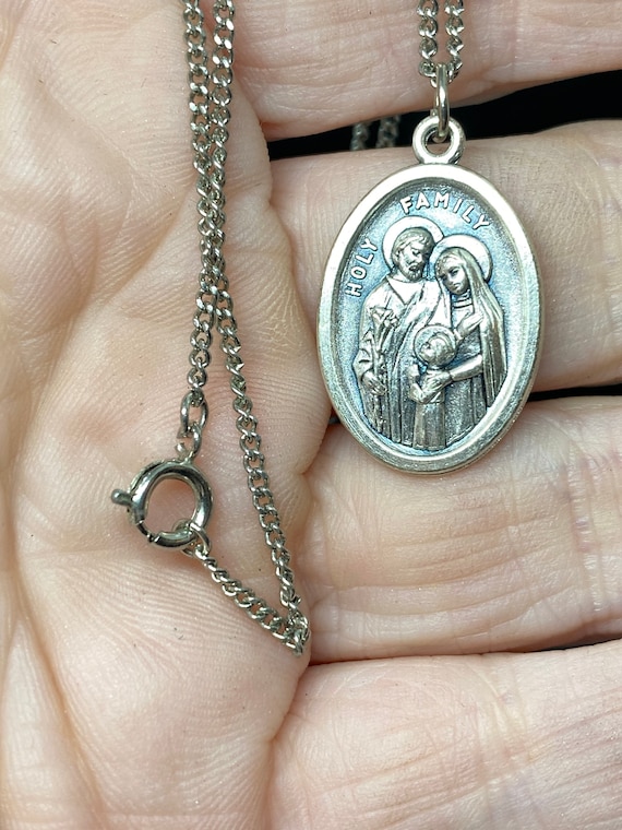 Vintage Religious Medal Necklace Holy Family - image 1