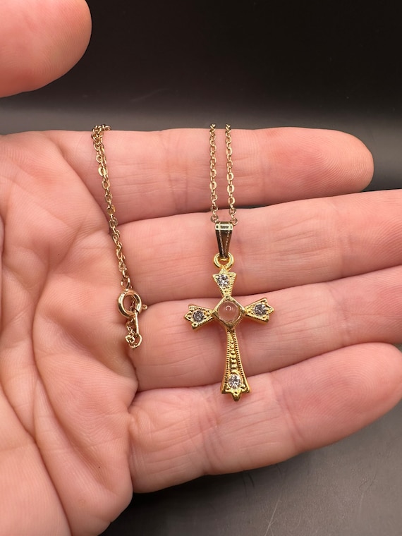 Vintage Rhinestone Cross Necklace - image 1