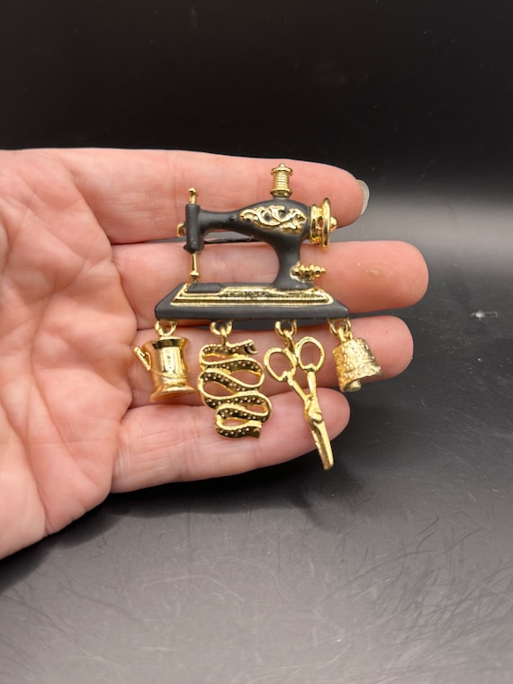 Vintage  Sewing Machine Pin with Dangles by Danec… - image 1