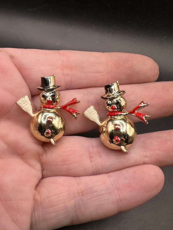 Vintage Pair of Frosty the Snowman Christmas Pins - image 1