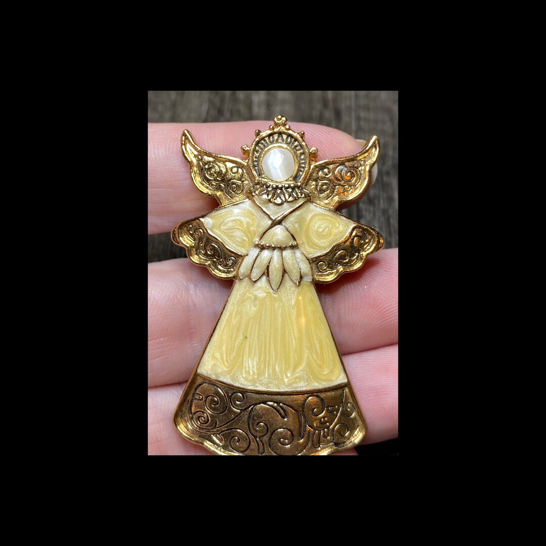Vintage Enamel Angel Pin - Etsy