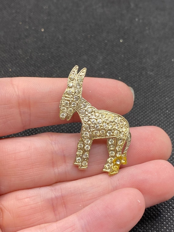 Vintage Rhinestone Donkey Pin