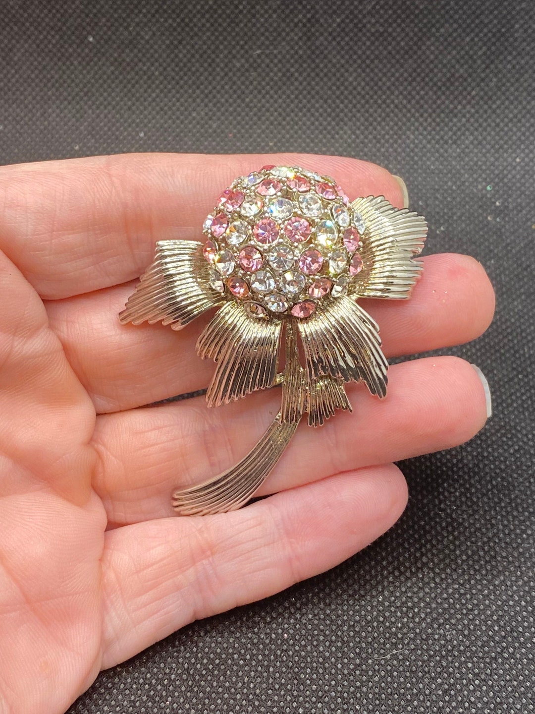Vintage Flower Rhinestone Pin - Etsy