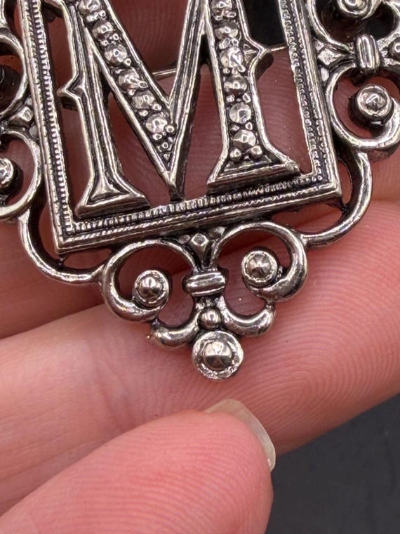 Vintage Silver Tone Scrollwork Monogram Initial M… - image 7