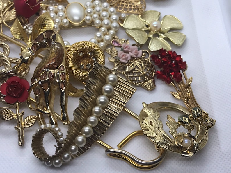 Vintage to Modern Destash Jewelry Lot for Craft Repair Pins Brooches Necklace.