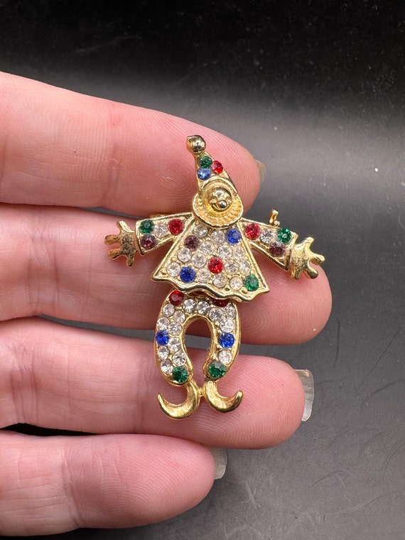 Vintage Rhinestone Dancing Clown Pin - image 2