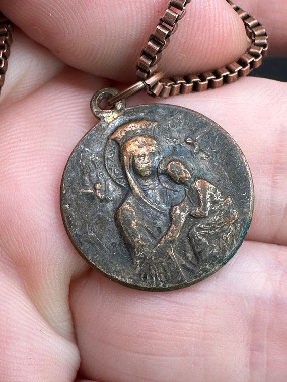 Vintage Copper Colored Holy Family Religious Penda