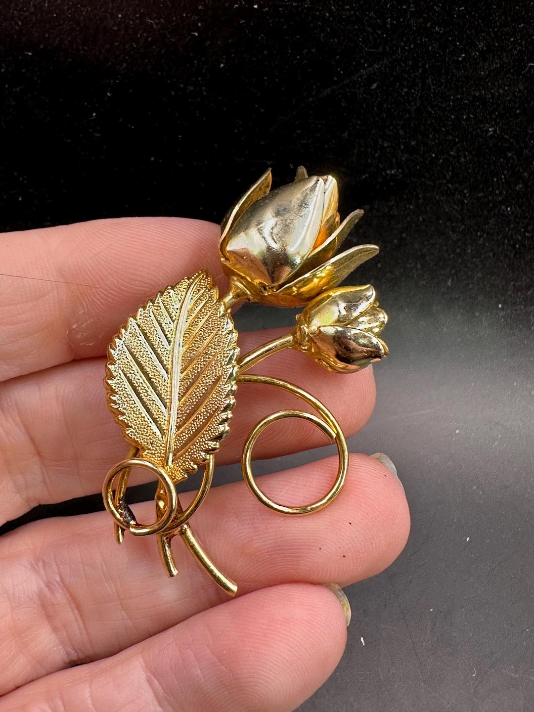 Floral Rustic Pin Vintage Gold Tone Rose Flower Pin - Etsy