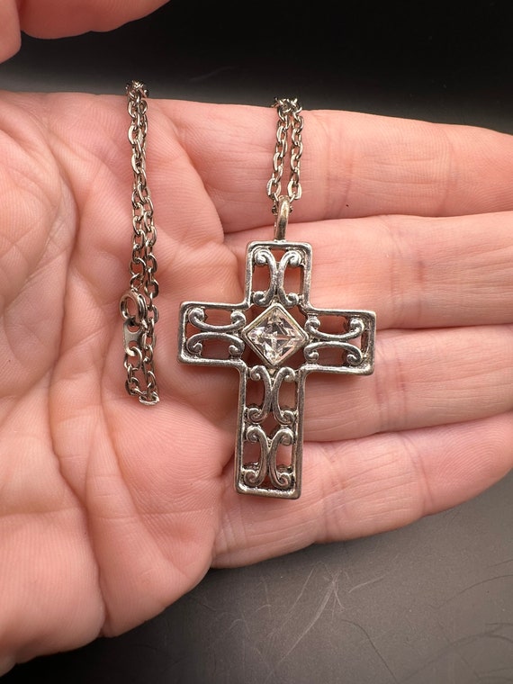 Vintage Rhinestone Cross Necklace - image 1