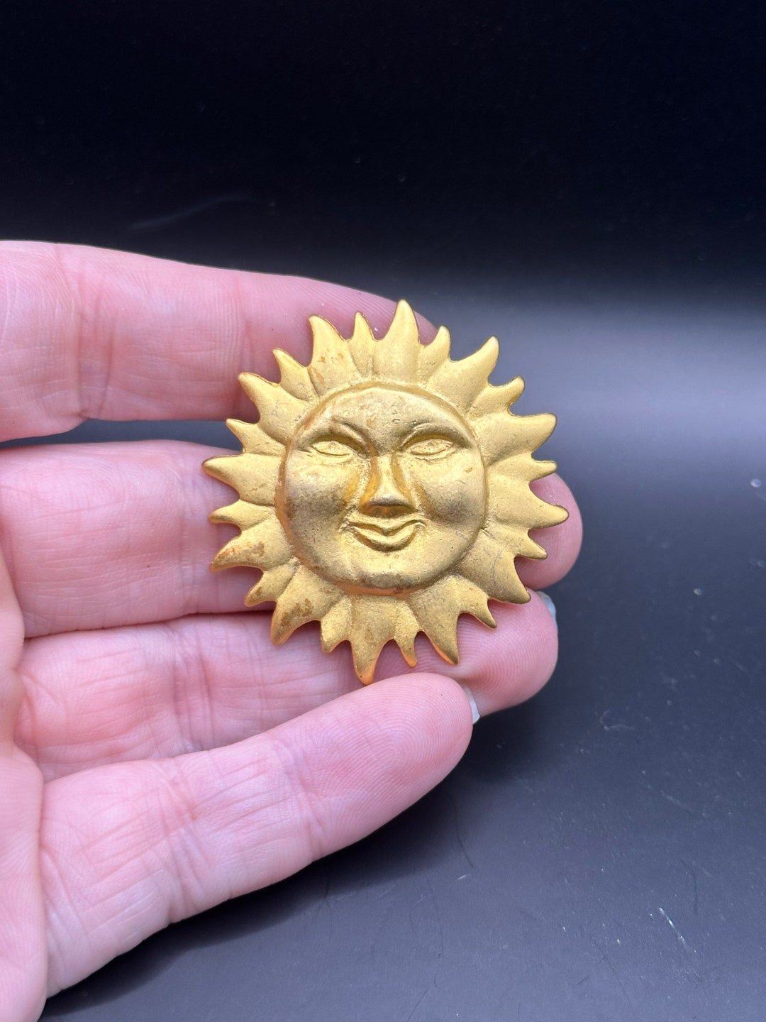 Sun Face Pin Vintage Sun Pin Celestial Smiling Sun Face Brooch Goldtone - Etsy