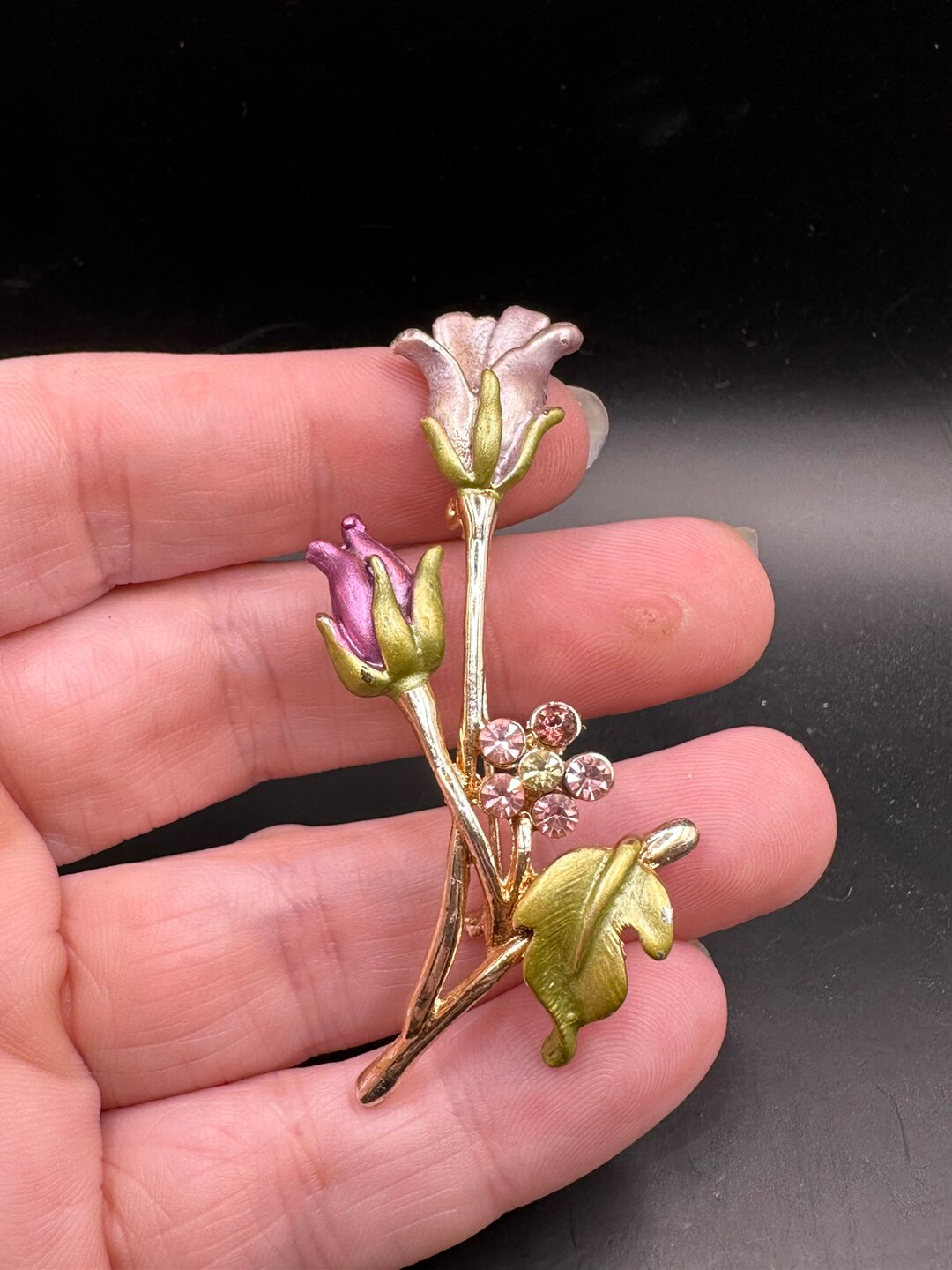 Floral Rustic Pin Vintage Enamel Rhinestone Flower Pin - Etsy