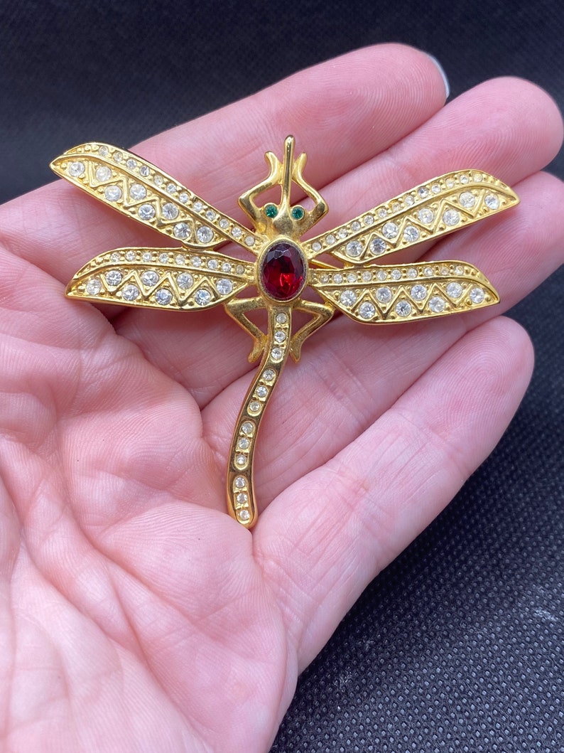 Vintage Rhinestone Dragonfly Pin image 1