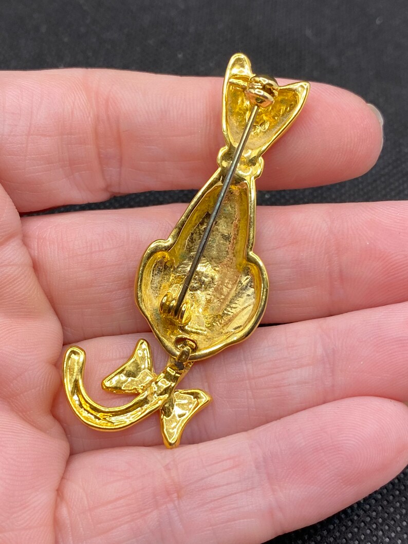 Vintage Gold Tone Rhinestone Bow Cat Pin With Moving Tail - Etsy