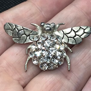 Vintage Pewter colored Rhinestone Bug Bee or Moth Pin