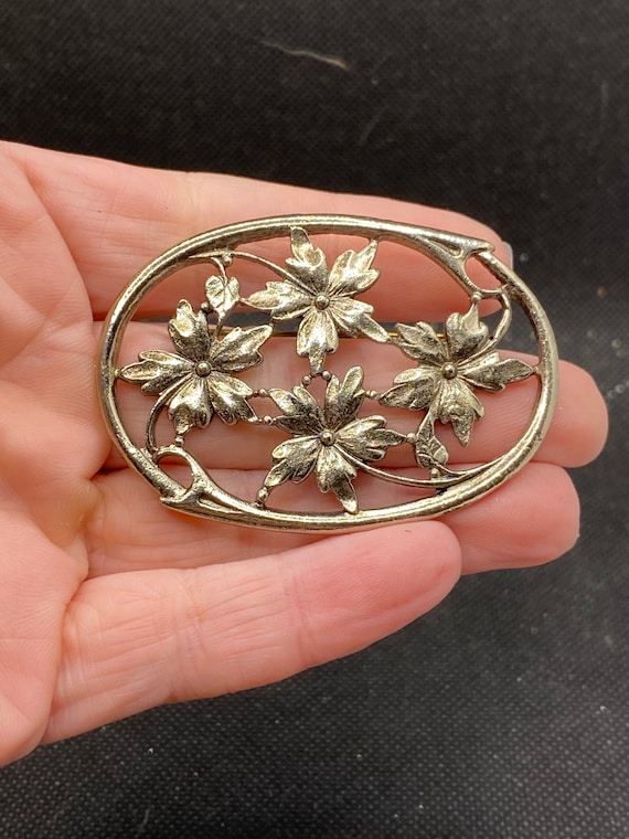 Vintage Art Nouveau Style Flower Pin - image 1