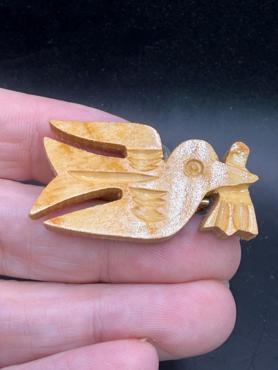 Vintage Carved Olive Wood Wooden Dove Pin - Etsy