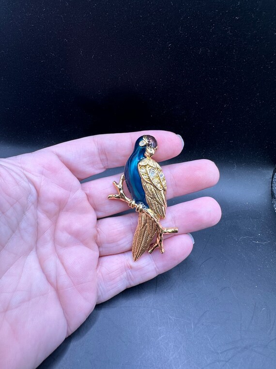 Vintage Bird Starling Robin Swallow Pin in Enamel - image 2