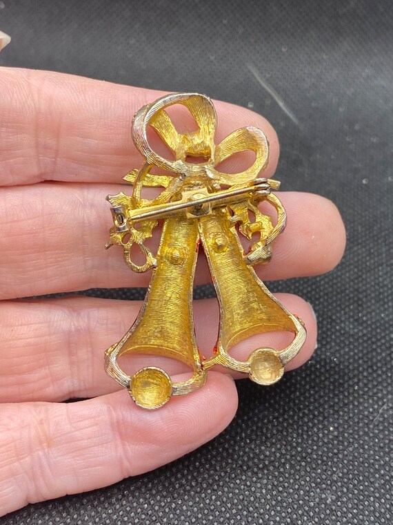 Vintage Enamel Christmas Bell pin - image 2