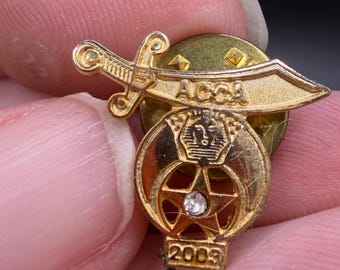Vintage Gold Tone Crescent Moon Star Shriner Freemason Pin