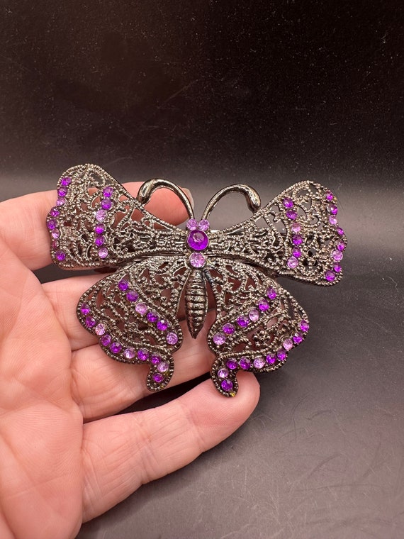 Vintage Large Rhinestone Butterfly Barrette for H… - image 1