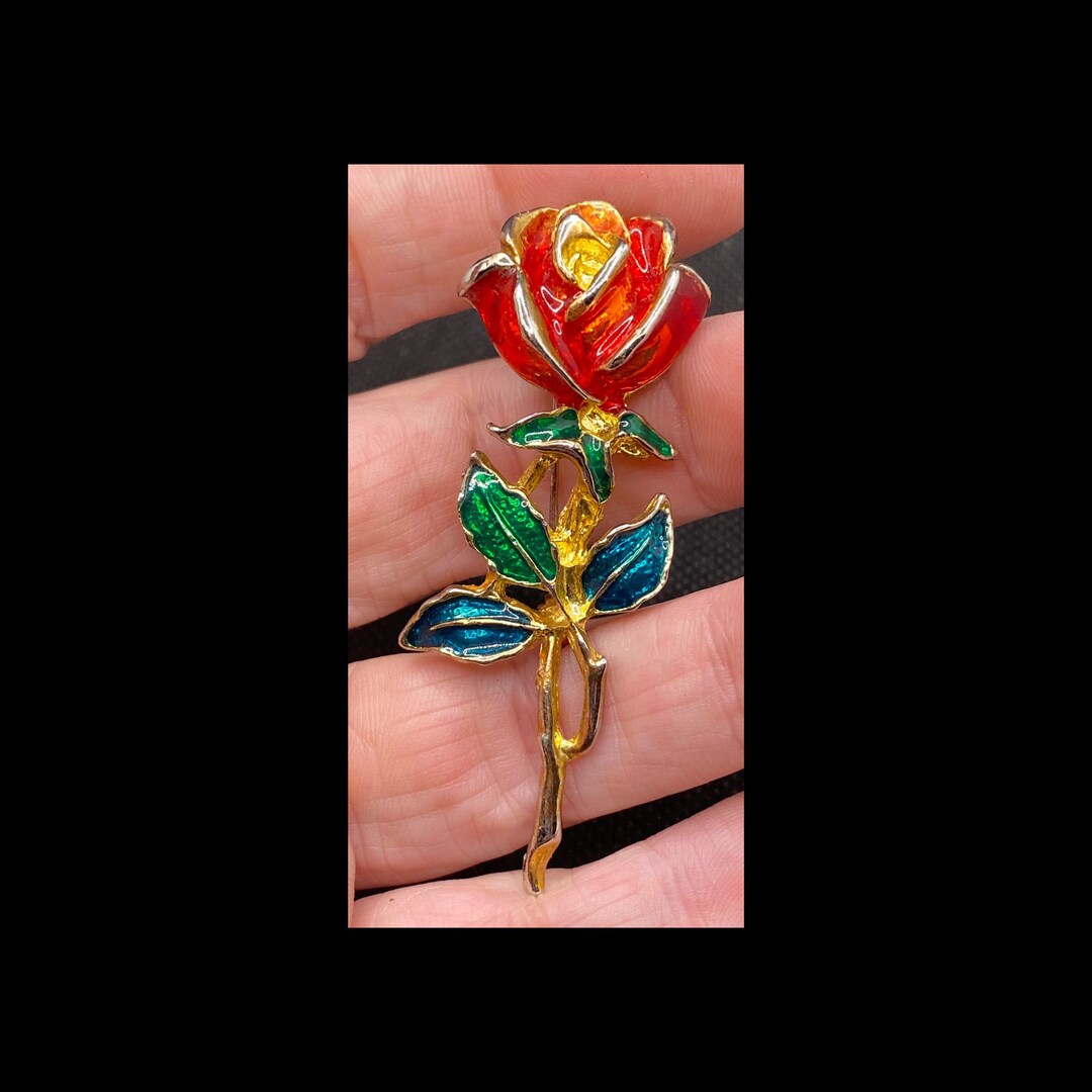 Vintage Enamel Flower Rose Pin - Etsy