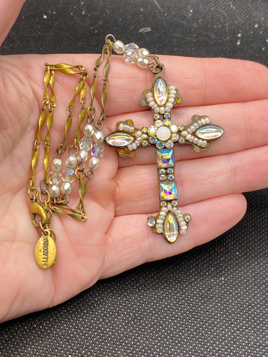 Vintage Cross Necklace With Rhinestones Faux Pearls Great Etsy