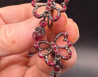 Vintage Butterfly Rhinestones Clip On Earrings