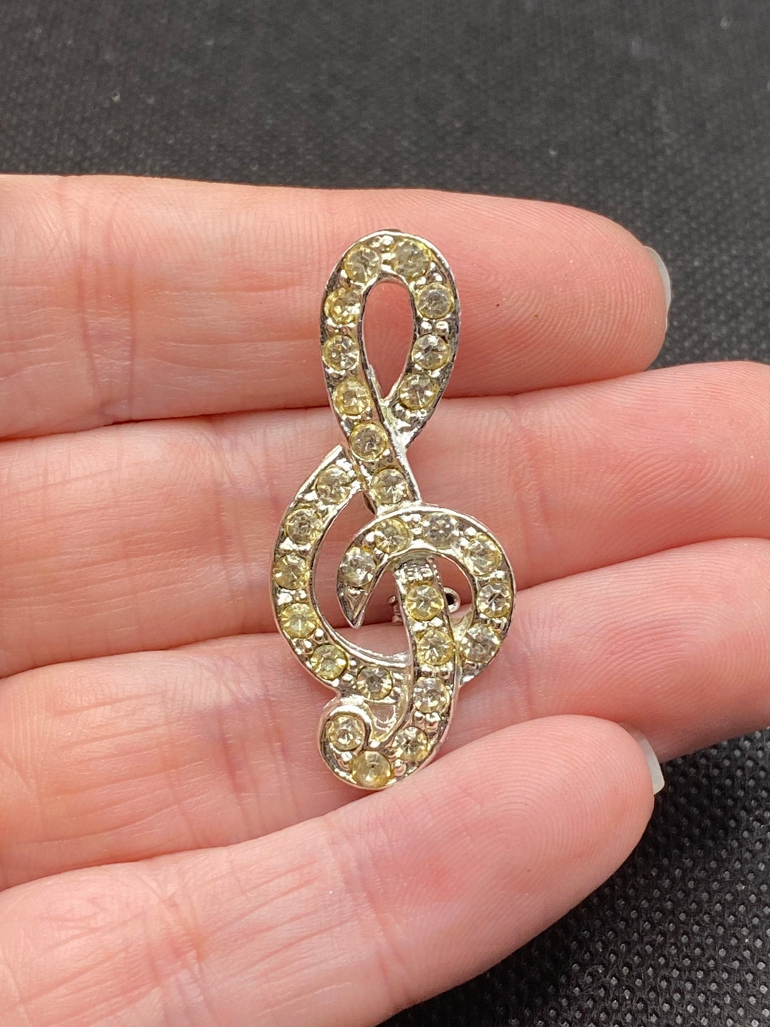 Vintage Rhinestone Music Note Pin Etsy